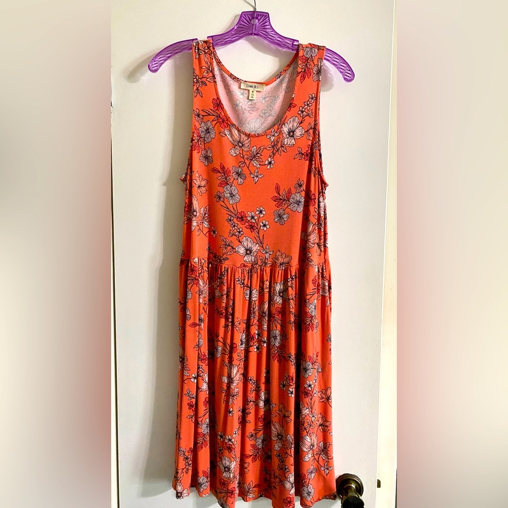 Orange and Black Sleeveless Scoop Neck Midi Sundress